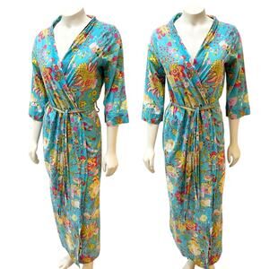Anthropologie Plum Pretty Sugar Blue Floral Robe XS